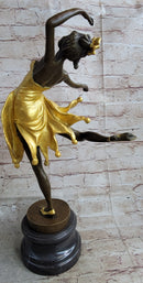 Art Deco Female Dancer with Bow Gold Patina Bronze Sculpture