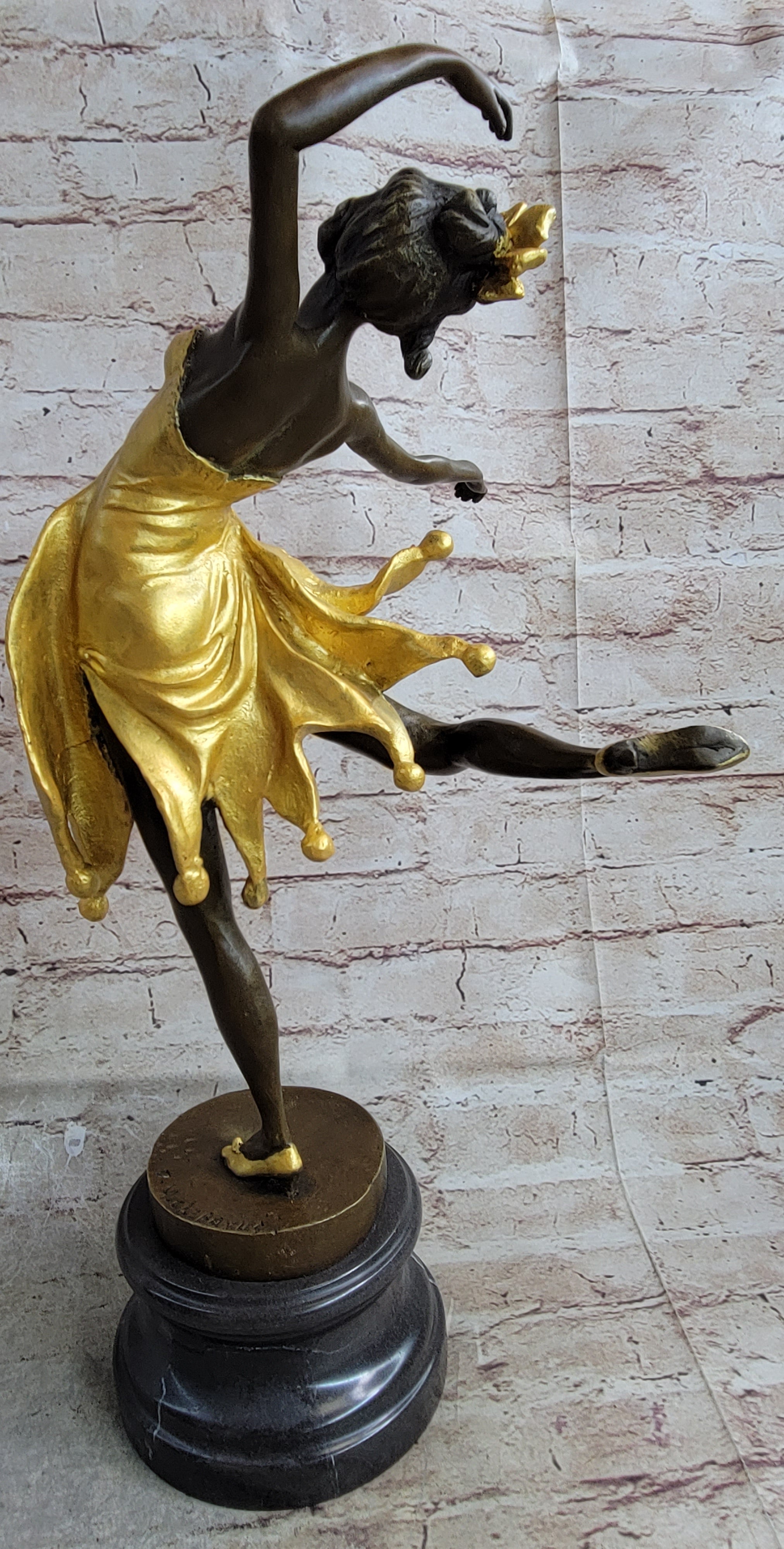 Art Deco Female Dancer with Bow Gold Patina Bronze Sculpture