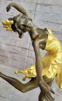 Art Deco Female Dancer with Bow Gold Patina Bronze Sculpture