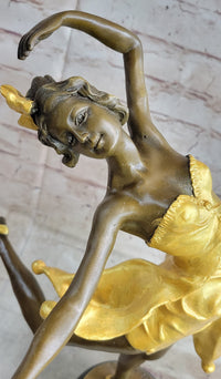Art Deco Female Dancer with Bow Gold Patina Bronze Sculpture