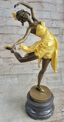 Art Deco Female Dancer with Bow Gold Patina Bronze Sculpture