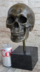 Hot Cast Bronze Skull Skeleton Metal Bust on Marble Base Milo