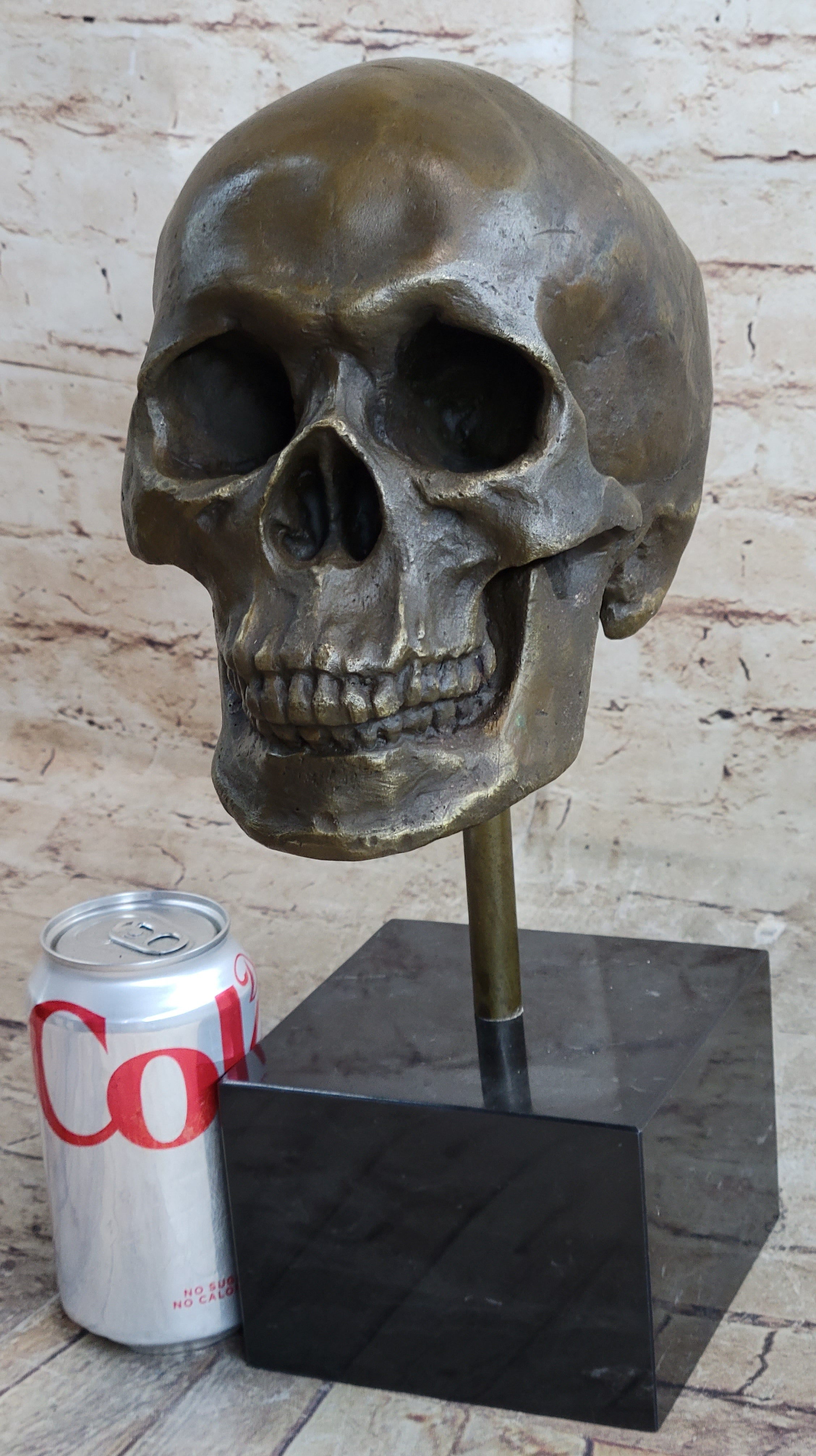 Hot Cast Bronze Skull Skeleton Metal Bust on Marble Base Milo