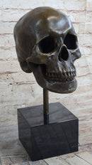 Hot Cast Bronze Skull Skeleton Metal Bust on Marble Base Milo