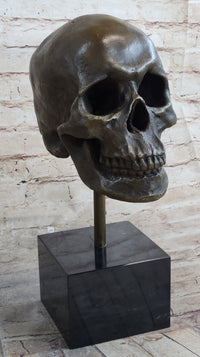 Hot Cast Bronze Skull Skeleton Metal Bust on Marble Base Milo