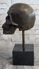 Hot Cast Bronze Skull Skeleton Metal Bust on Marble Base Milo