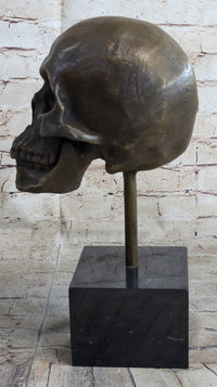 Hot Cast Bronze Skull Skeleton Metal Bust on Marble Base Milo