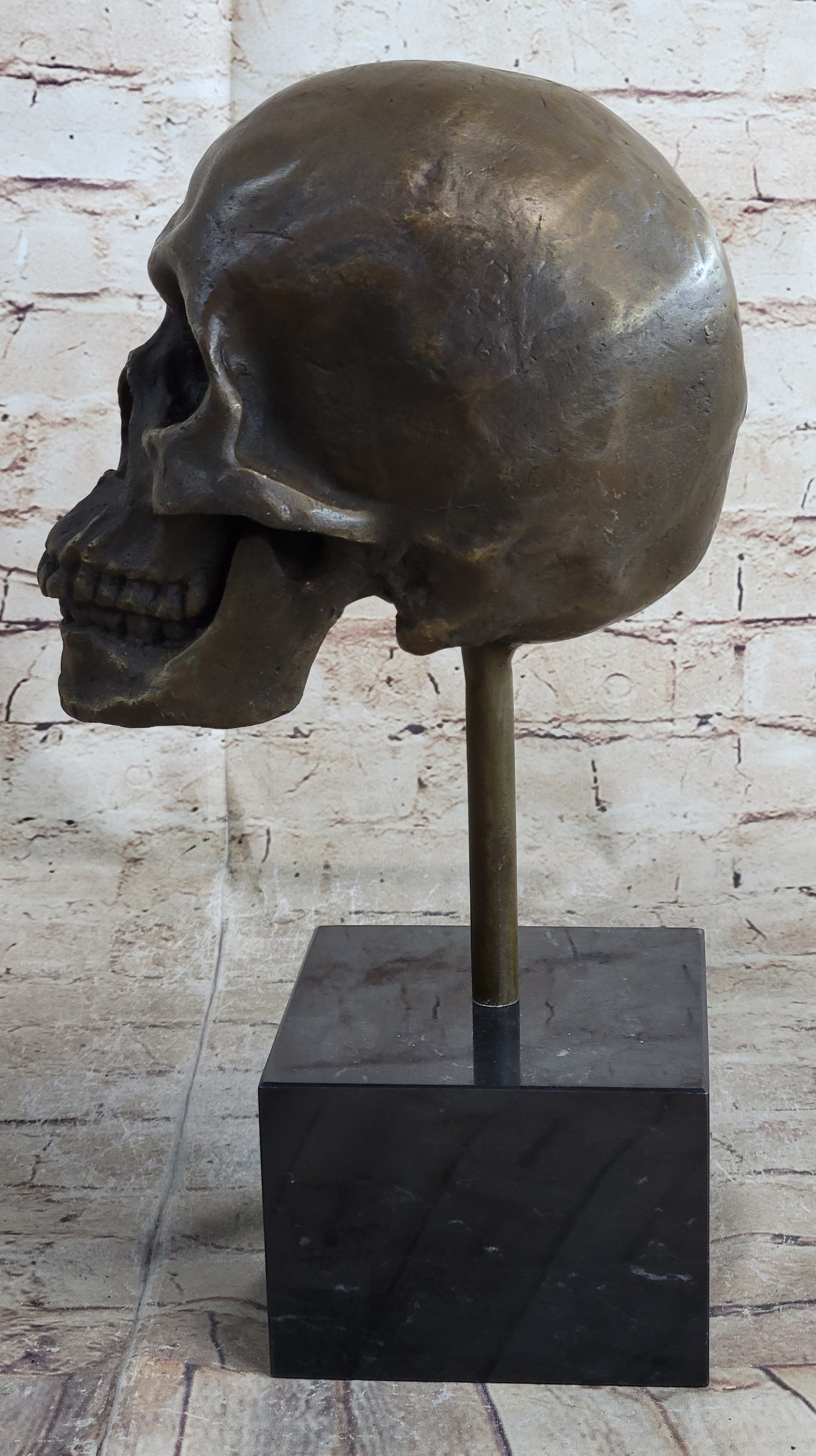 Hot Cast Bronze Skull Skeleton Metal Bust on Marble Base Milo