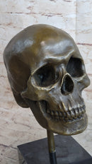 Hot Cast Bronze Skull Skeleton Metal Bust on Marble Base Milo