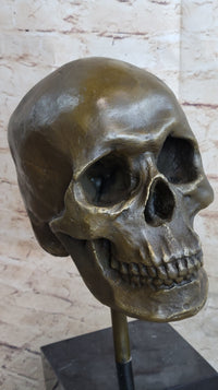 Hot Cast Bronze Skull Skeleton Metal Bust on Marble Base Milo