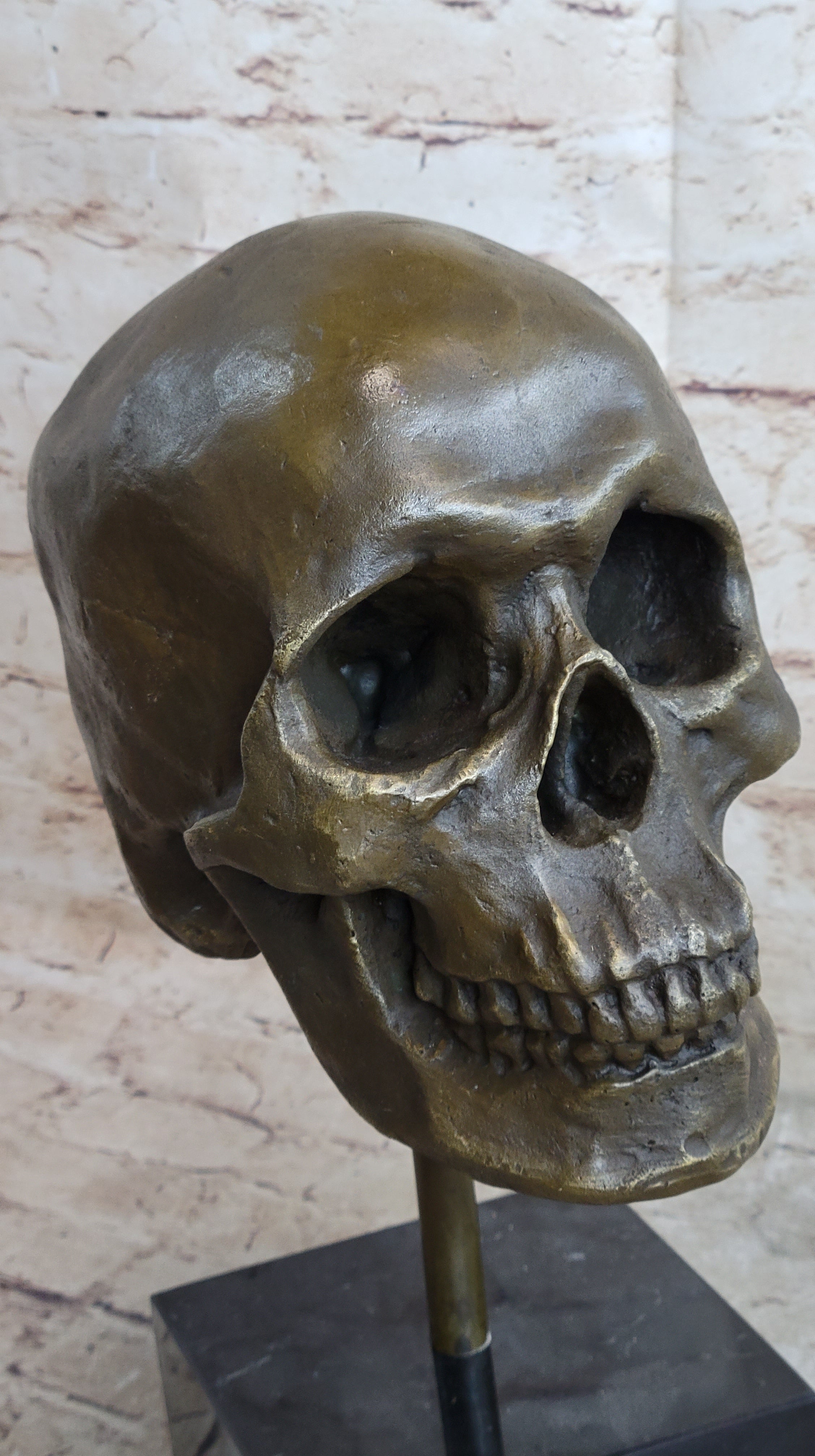 Hot Cast Bronze Skull Skeleton Metal Bust on Marble Base Milo