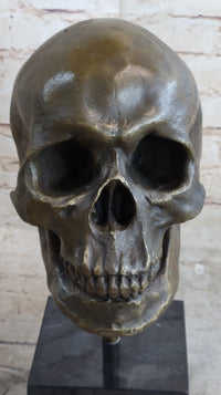 Hot Cast Bronze Skull Skeleton Metal Bust on Marble Base Milo