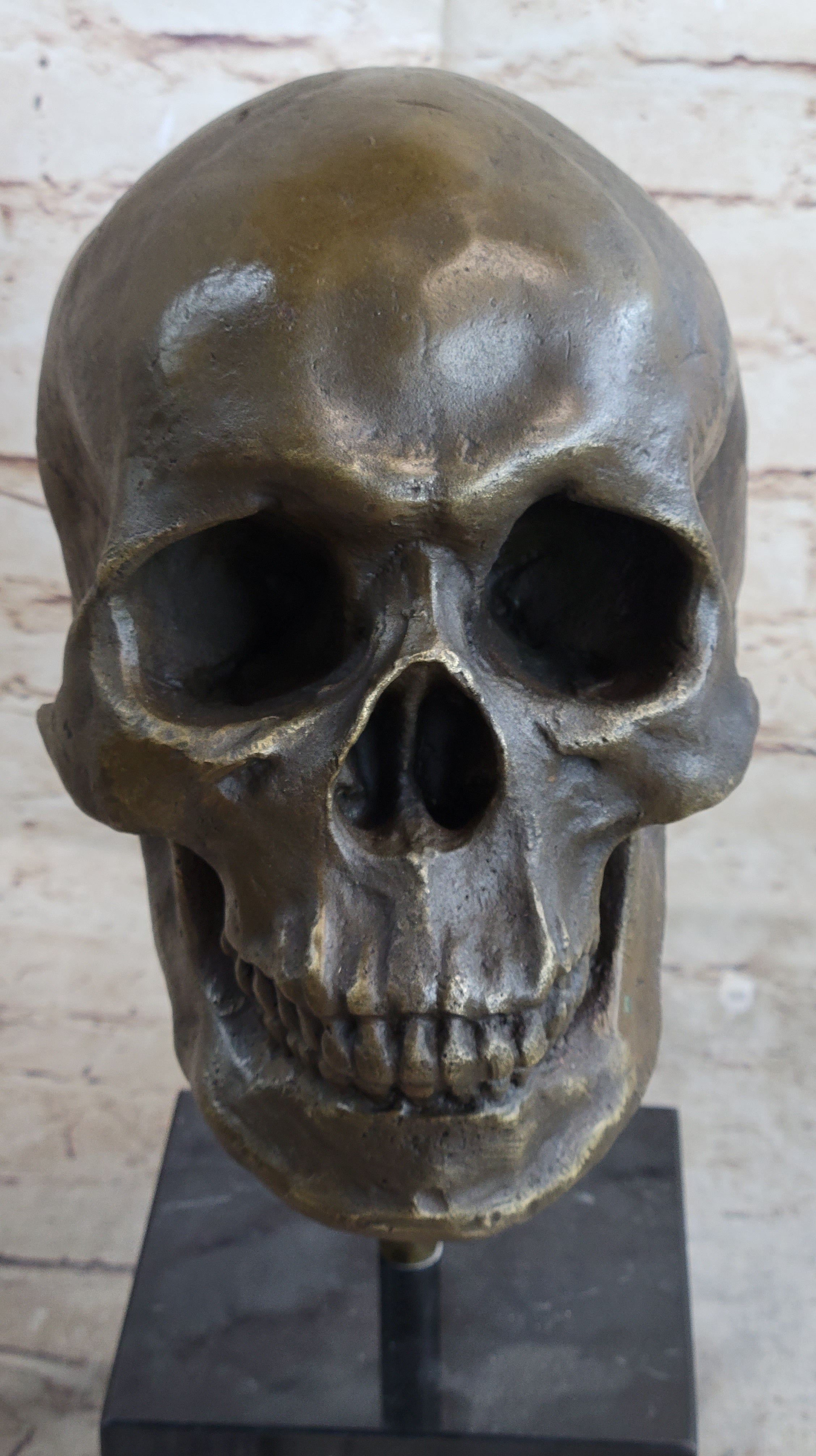 Hot Cast Bronze Skull Skeleton Metal Bust on Marble Base Milo