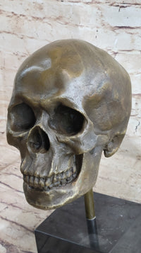 Hot Cast Bronze Skull Skeleton Metal Bust on Marble Base Milo