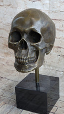 Hot Cast Bronze Skull Skeleton Metal Bust on Marble Base Milo