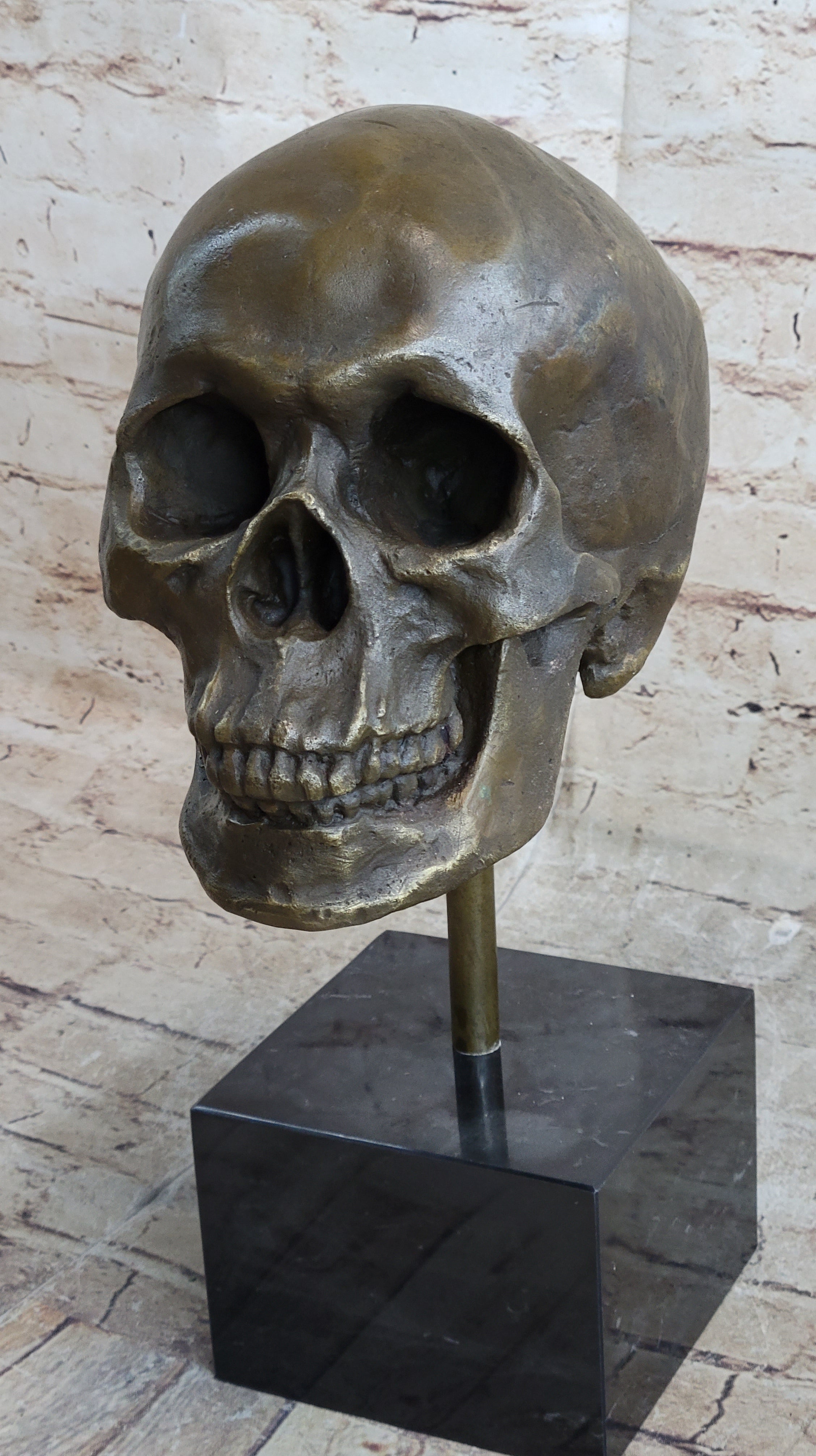 Hot Cast Bronze Skull Skeleton Metal Bust on Marble Base Milo