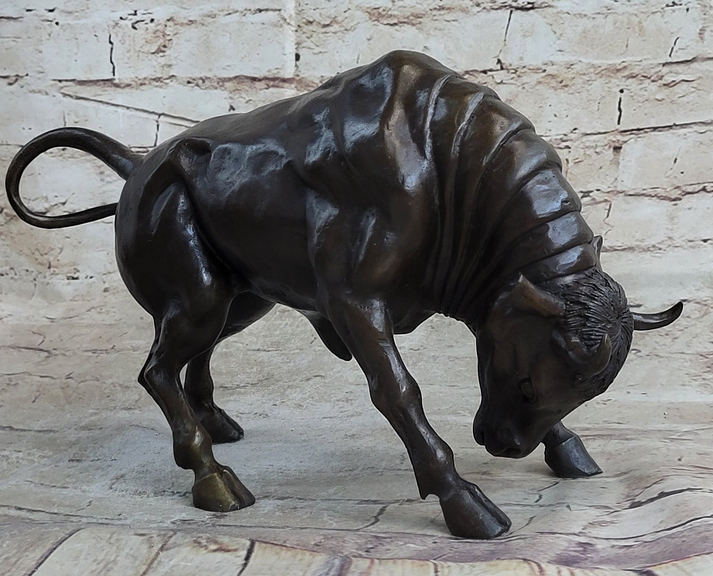 Signed Milo Male Bull Spanish Bronze Sculpture Marble Base