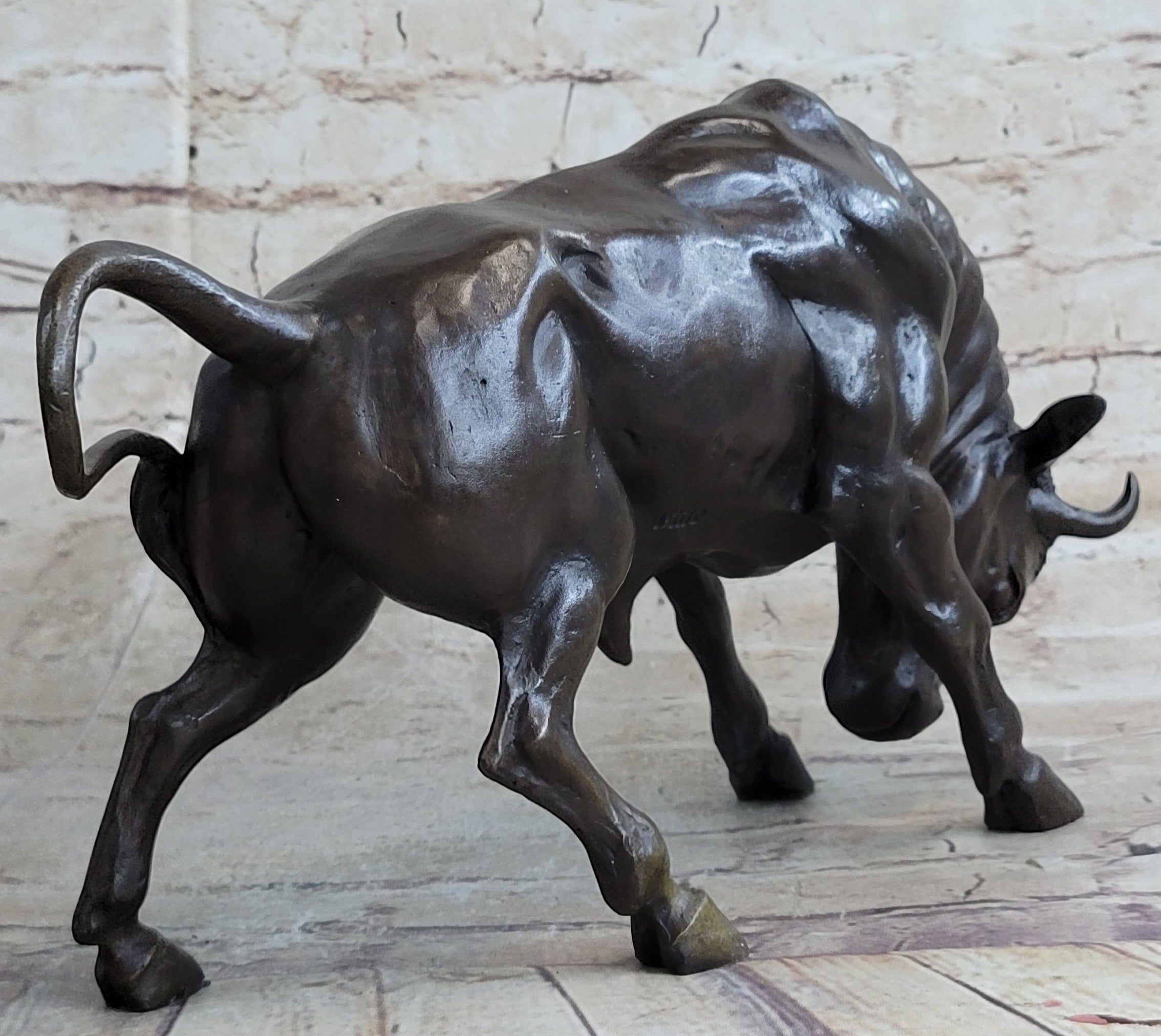 Signed Milo Male Bull Spanish Bronze Sculpture Marble Base