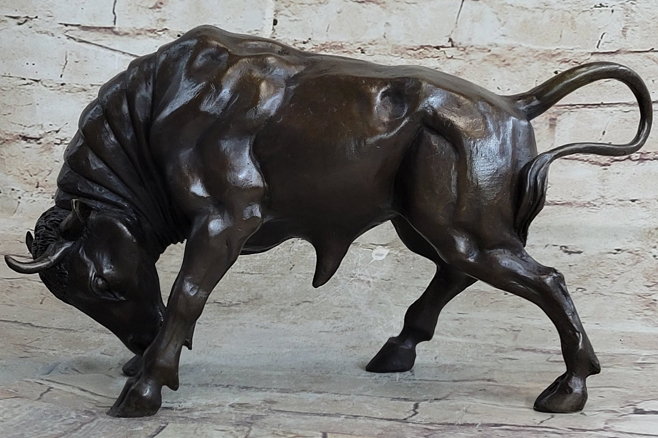 Signed Milo Male Bull Spanish Bronze Sculpture Marble Base