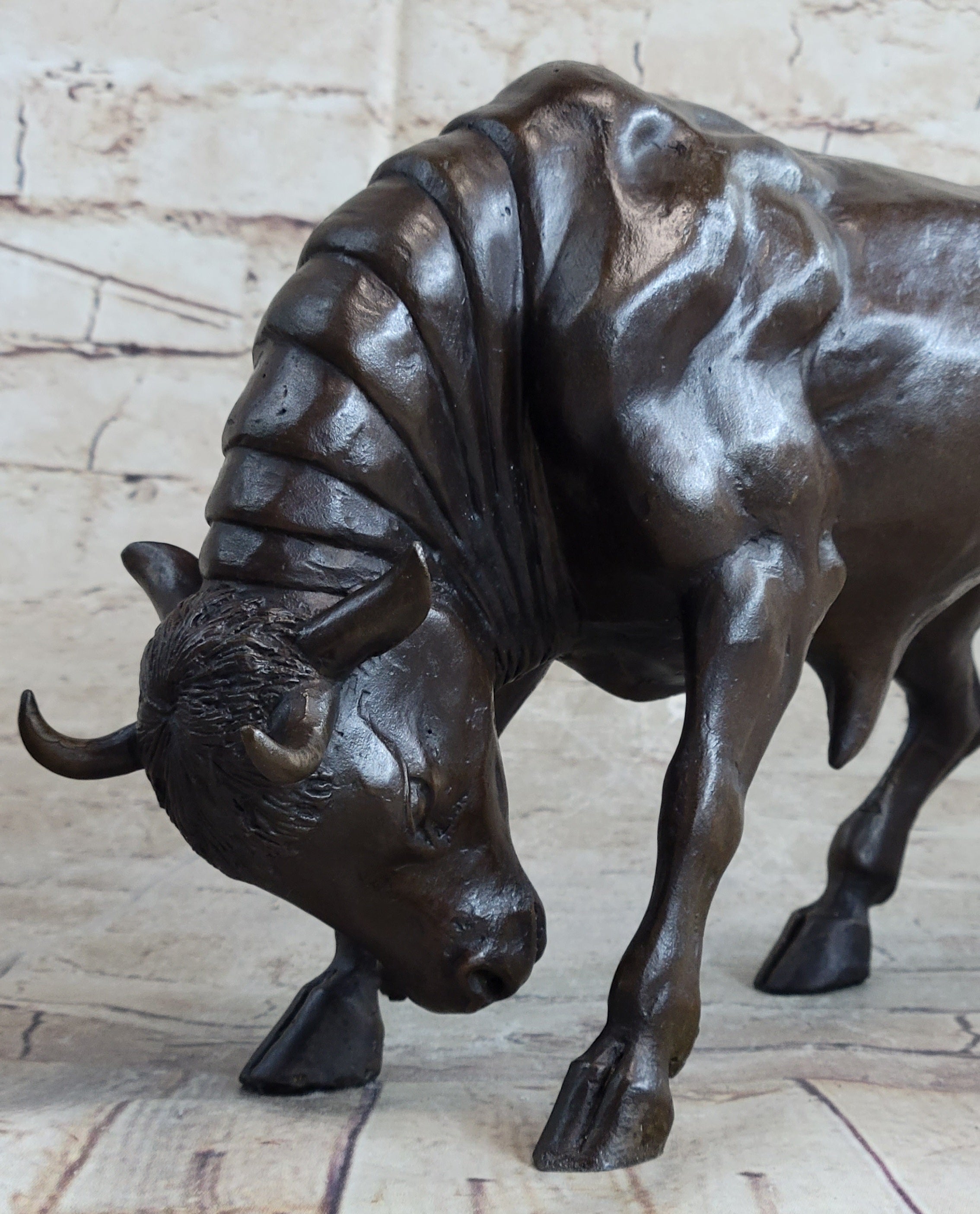 Signed Milo Male Bull Spanish Bronze Sculpture Marble Base