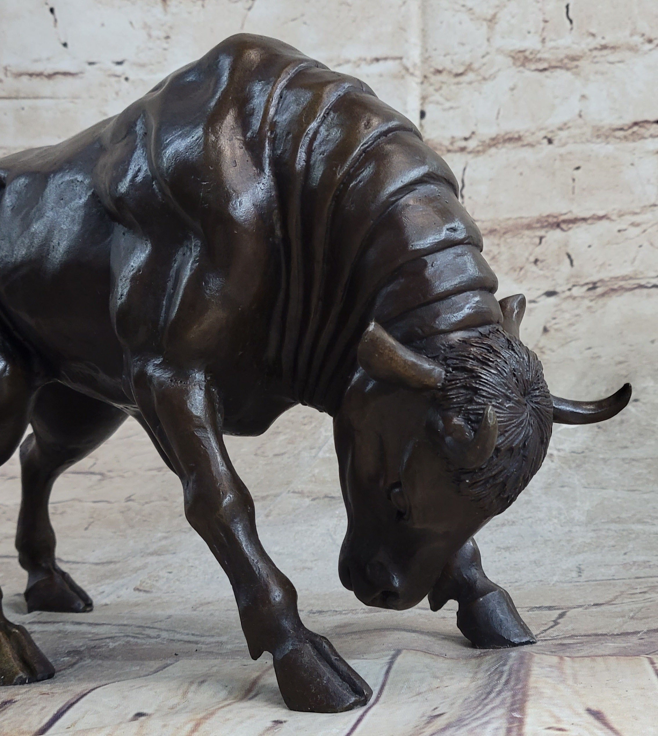 Signed Milo Male Bull Spanish Bronze Sculpture Marble Base