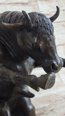 Signed Milo Male Bull Spanish Bronze Sculpture Marble Base