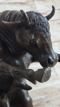 Signed Milo Male Bull Spanish Bronze Sculpture Marble Base