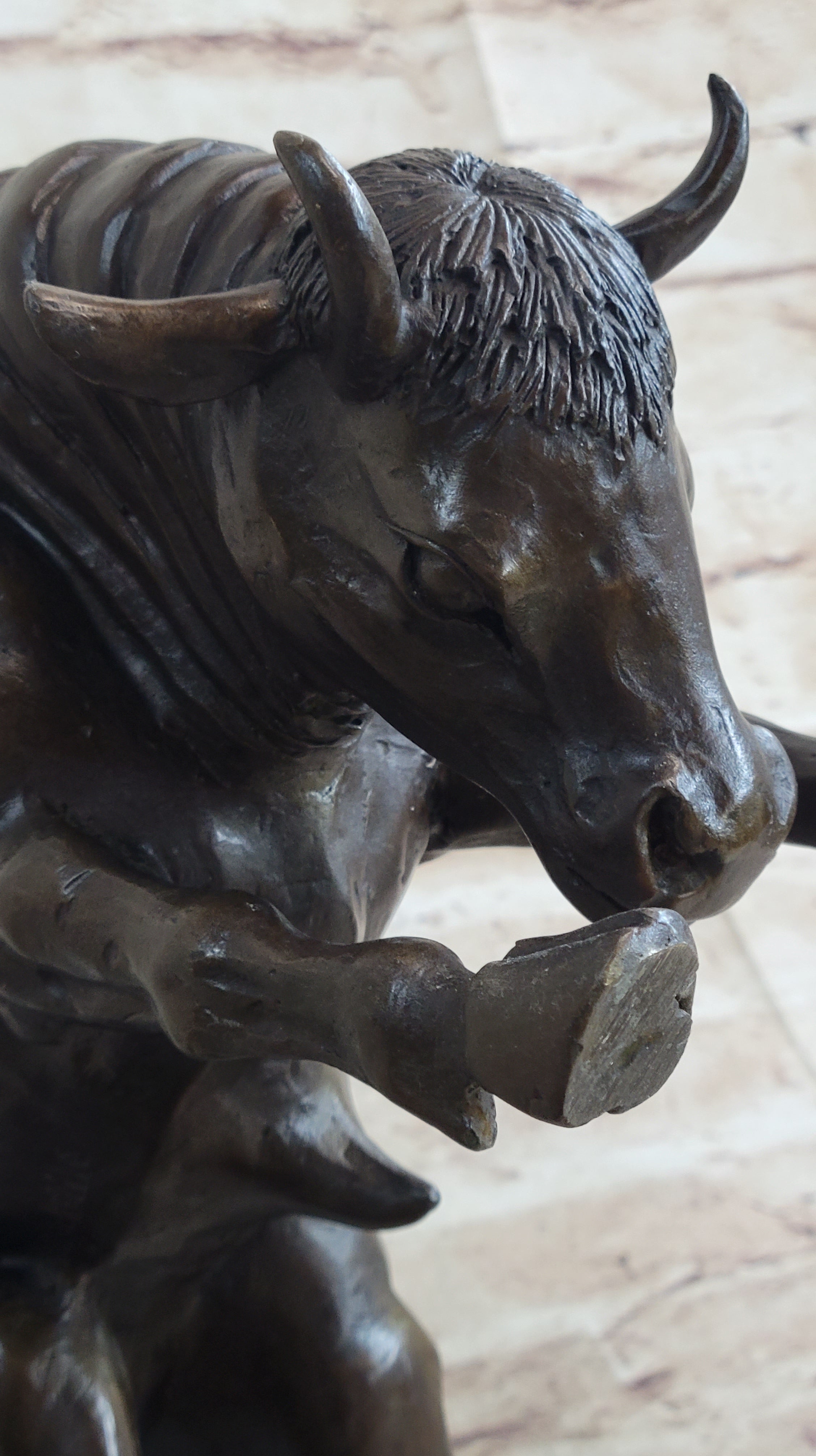 Signed Milo Male Bull Spanish Bronze Sculpture Marble Base