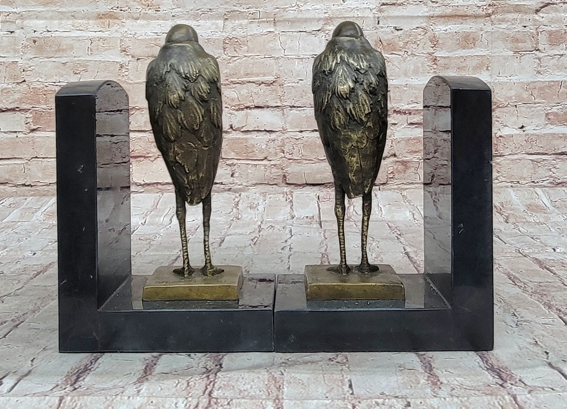 Salvador Dali Pelican Bookends Bronze Bird Lover Sculpture