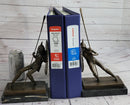 Gladiator with Shield & Spear Bronze Metal Bookend Sculptures 11" x 9"