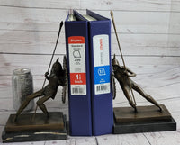 Gladiator with Shield & Spear Bronze Metal Bookend Sculptures 11" x 9"