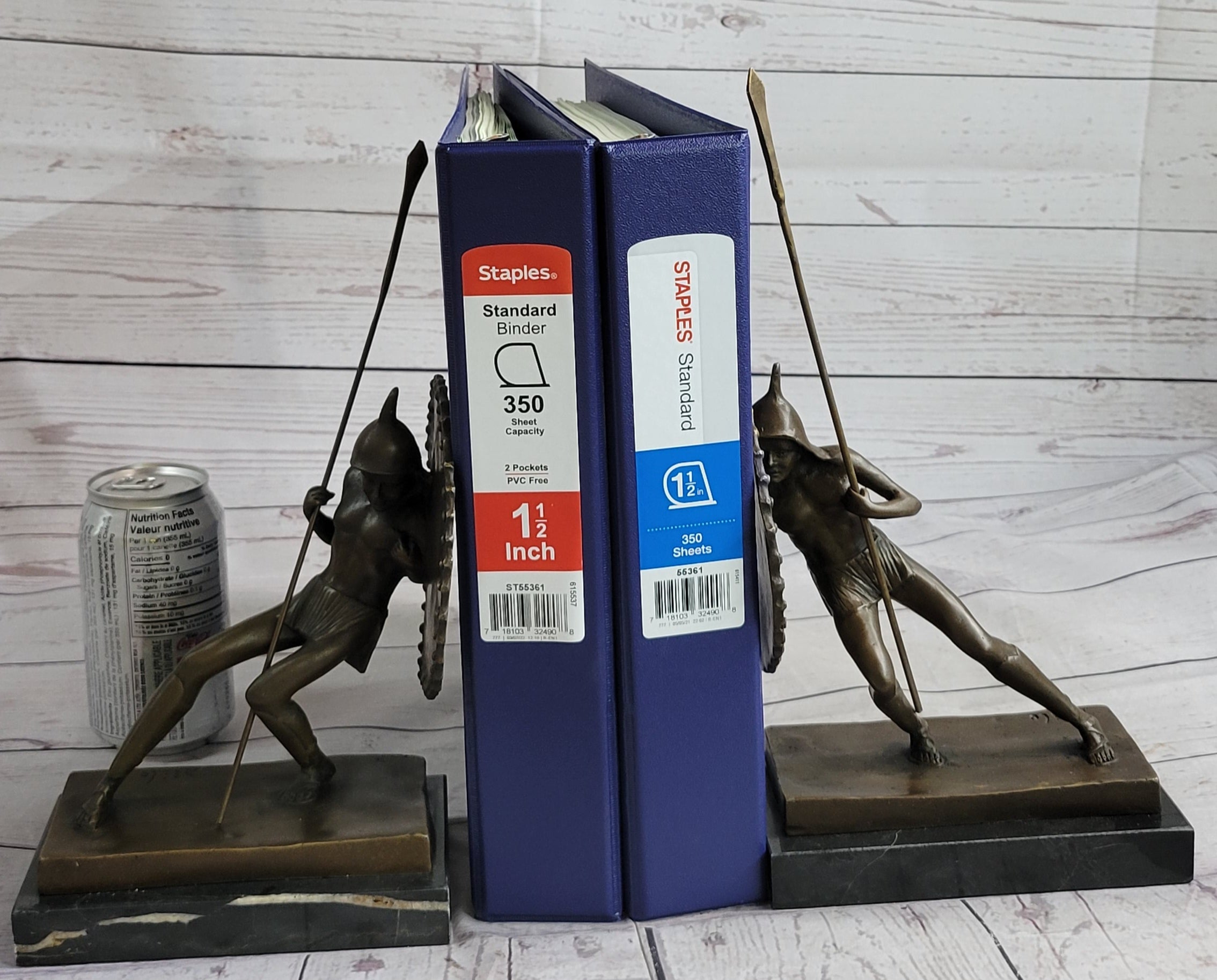 Gladiator with Shield & Spear Bronze Metal Bookend Sculptures 11" x 9"