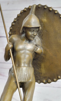 Gladiator with Shield & Spear Bronze Metal Bookend Sculptures 11" x 9"