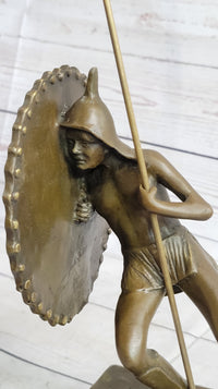 Gladiator with Shield & Spear Bronze Metal Bookend Sculptures 11" x 9"