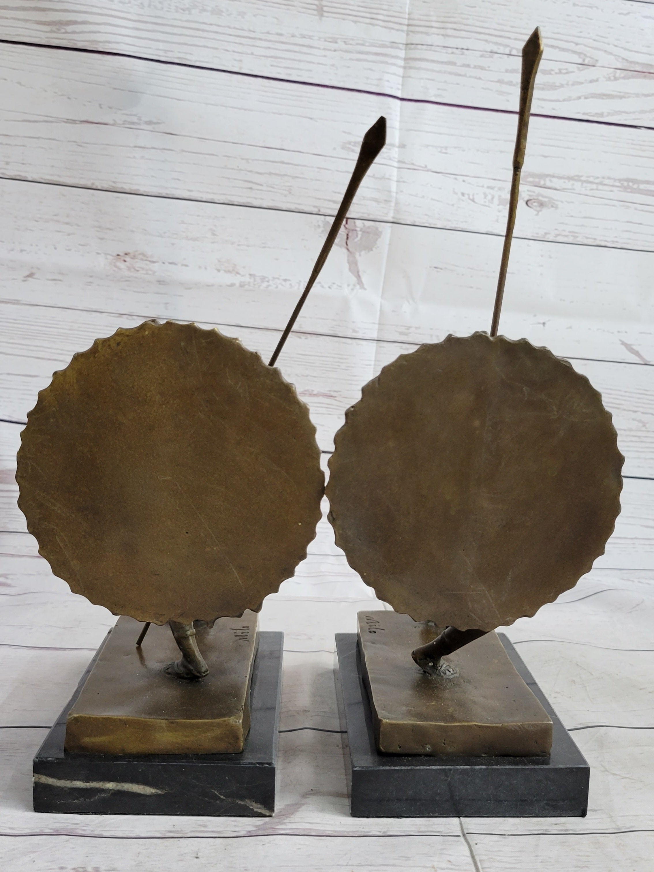 Gladiator with Shield & Spear Bronze Metal Bookend Sculptures 11" x 9"