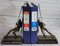 Gladiator with Shield & Spear Bronze Metal Bookend Sculptures 11" x 9"
