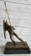 Gladiator with Shield & Spear Bronze Metal Bookend Sculptures 11" x 9"