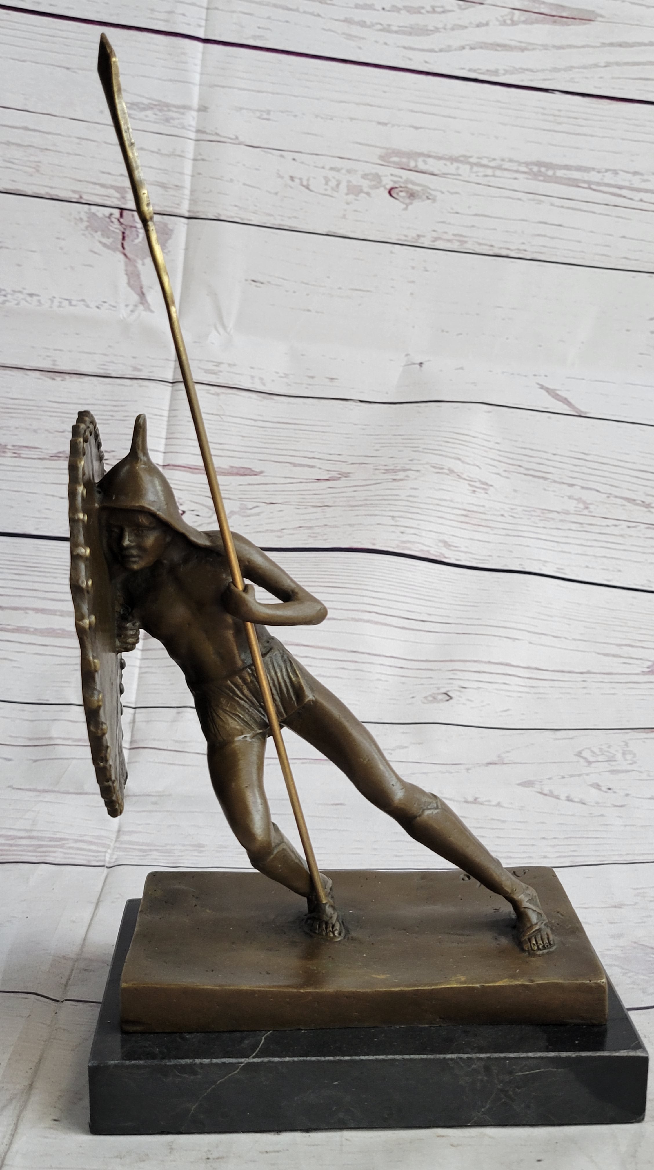 Gladiator with Shield & Spear Bronze Metal Bookend Sculptures 11" x 9"
