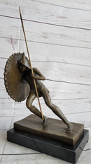 Gladiator with Shield & Spear Bronze Metal Bookend Sculptures 11" x 9"