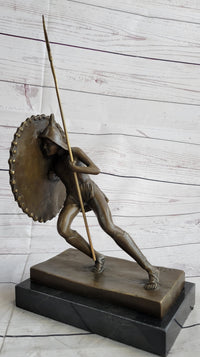 Gladiator with Shield & Spear Bronze Metal Bookend Sculptures 11" x 9"