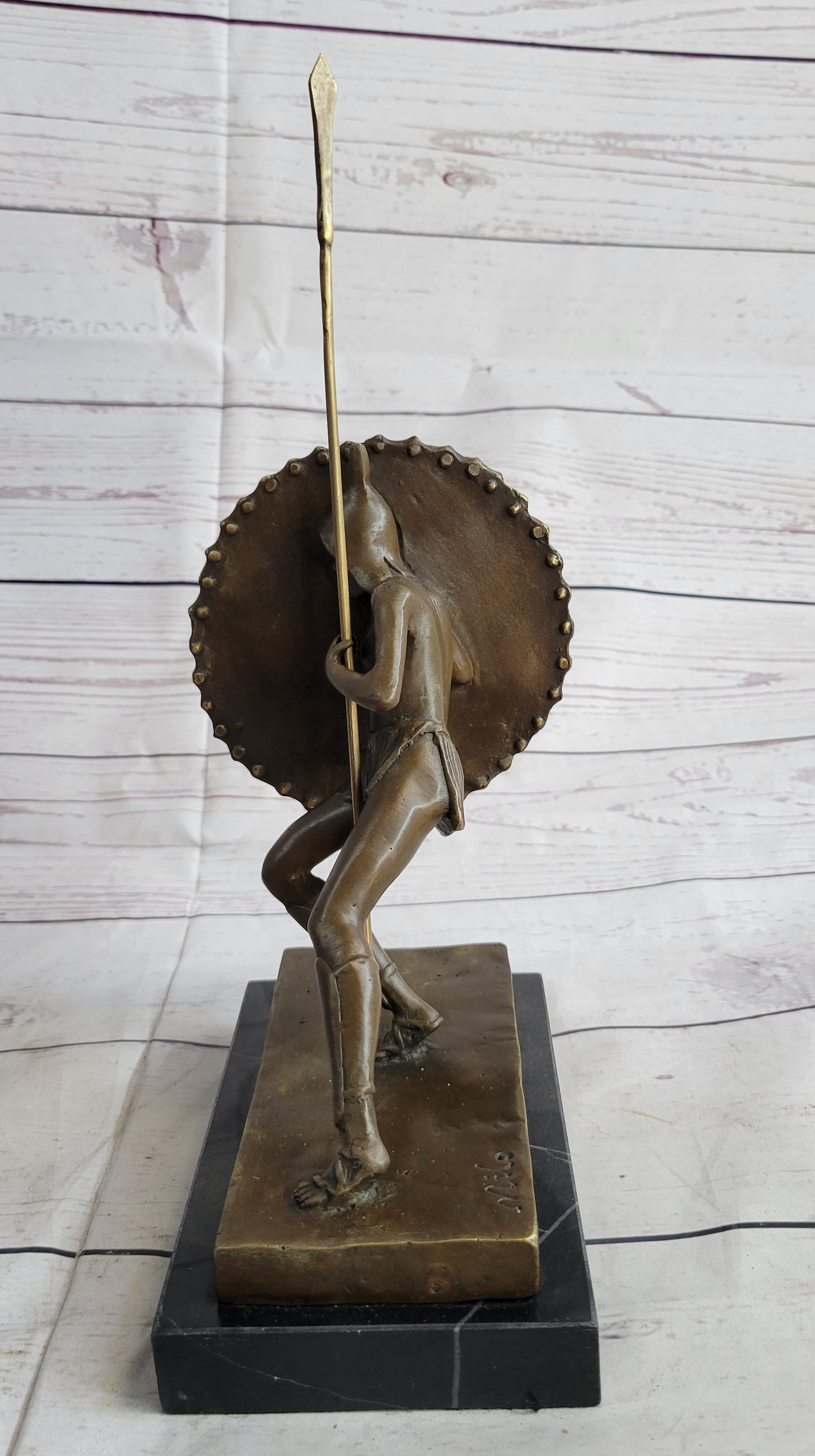 Gladiator with Shield & Spear Bronze Metal Bookend Sculptures 11" x 9"