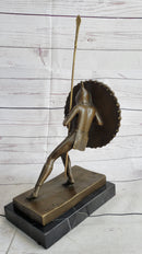 Gladiator with Shield & Spear Bronze Metal Bookend Sculptures 11" x 9"