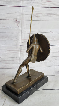 Gladiator with Shield & Spear Bronze Metal Bookend Sculptures 11" x 9"