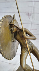 Gladiator with Shield & Spear Bronze Metal Bookend Sculptures 11" x 9"