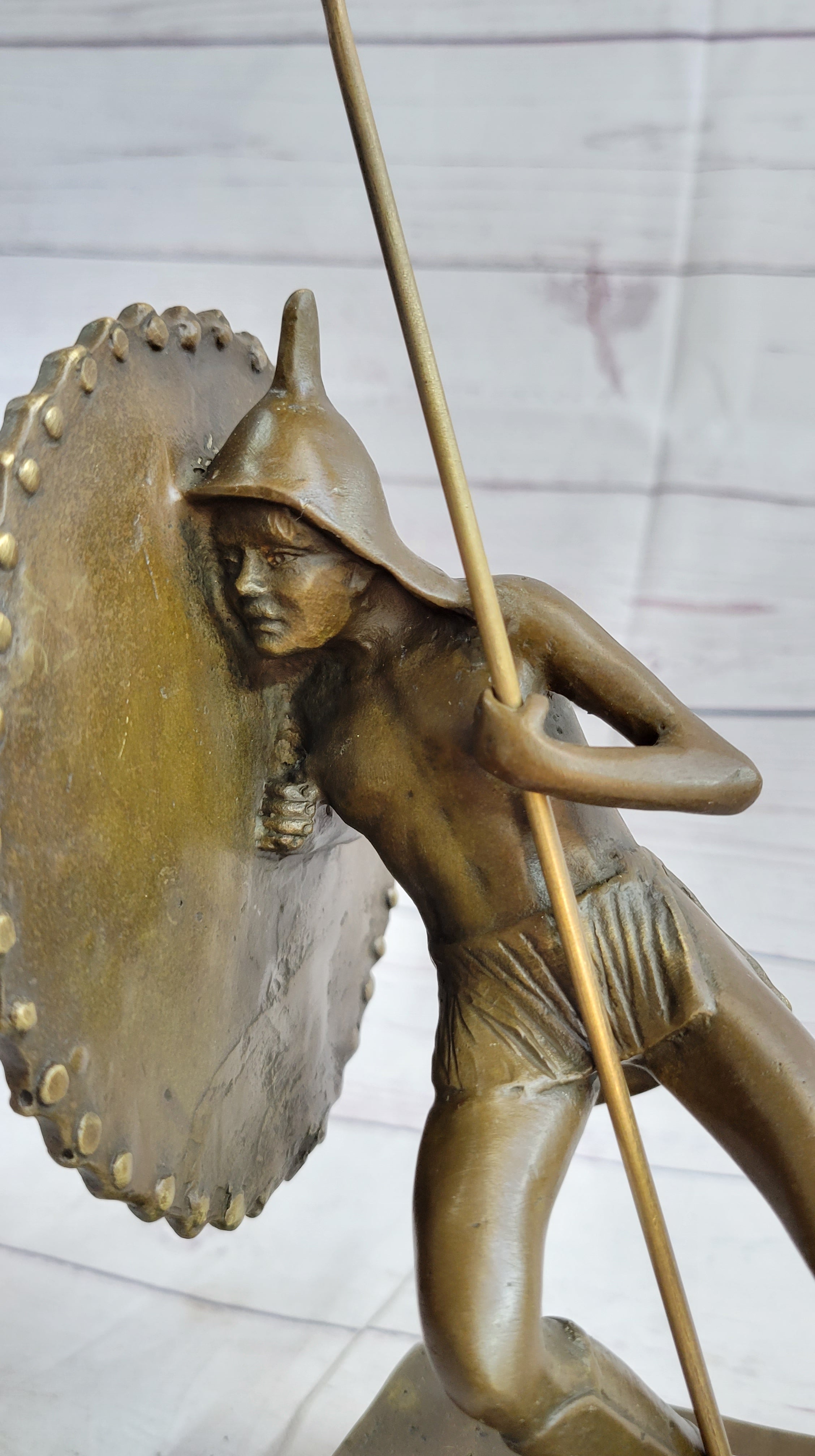 Gladiator with Shield & Spear Bronze Metal Bookend Sculptures 11" x 9"