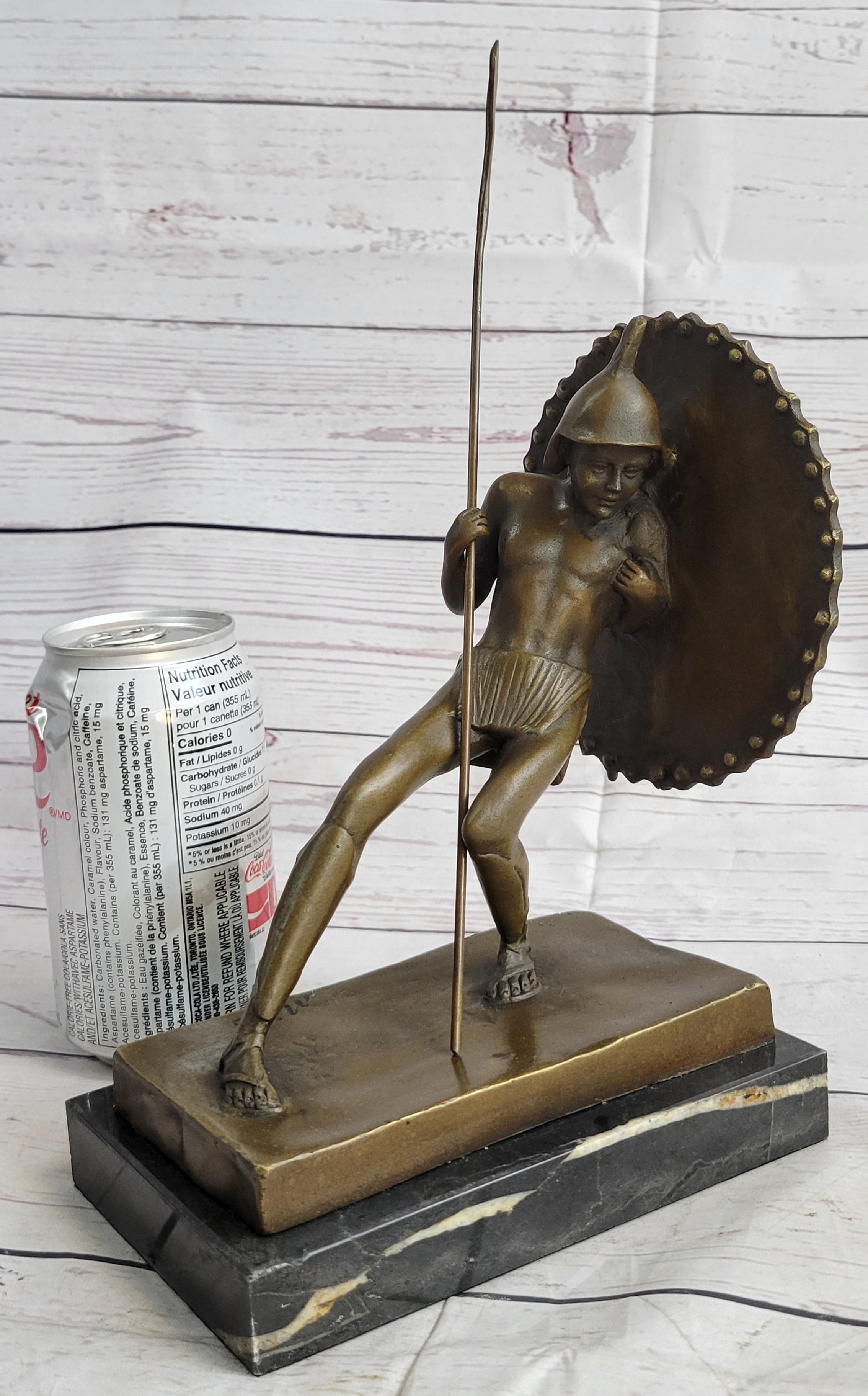 Gladiator with Shield & Spear Bronze Metal Bookend Sculptures 11" x 9"