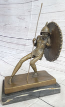 Gladiator with Shield & Spear Bronze Metal Bookend Sculptures 11" x 9"