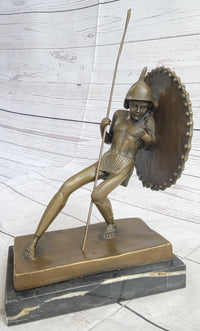 Gladiator with Shield & Spear Bronze Metal Bookend Sculptures 11" x 9"