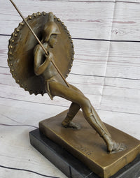 Gladiator with Shield & Spear Bronze Metal Bookend Sculptures 11" x 9"