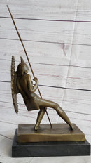 Gladiator with Shield & Spear Bronze Metal Bookend Sculptures 11" x 9"